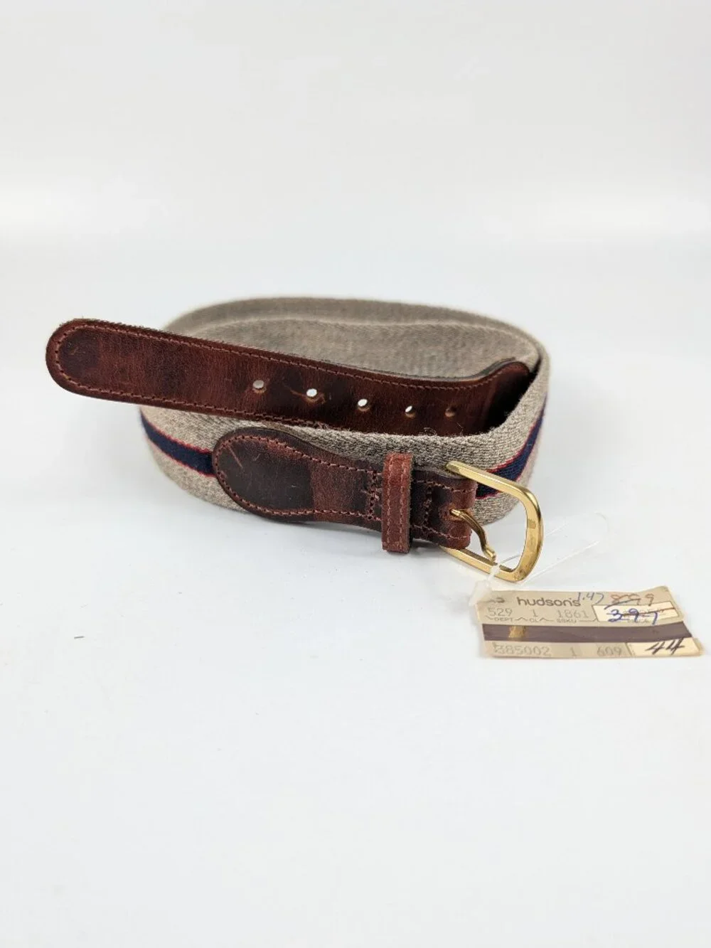 Vintage John Henry Woven Fabric & Leather Belt Unisex Size 38